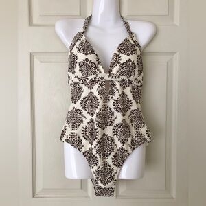 NWOT Patrick Robinson Brown & Off-White One Piece Bathing Suit Size Large